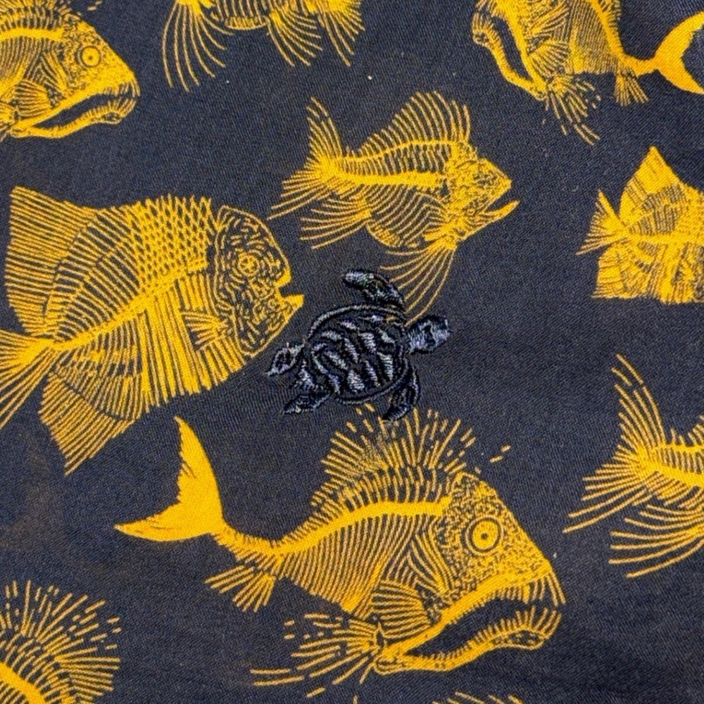 Vilebrequin Mens Navy Yellow Fish Skeleton Print Cotton Button Down Shirt M - Picture 5 of 11